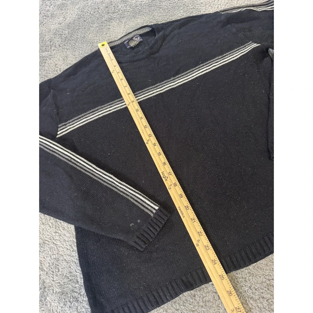 Sonoma Mens Striped Crewneck Sweater L Black Acrylic Knit Vintage Style